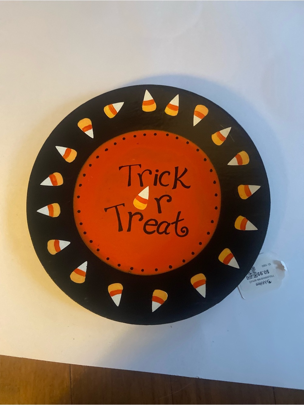 Wooden bTrick or Treat Round Wall Plaque - Orange and Black Halloween Decor